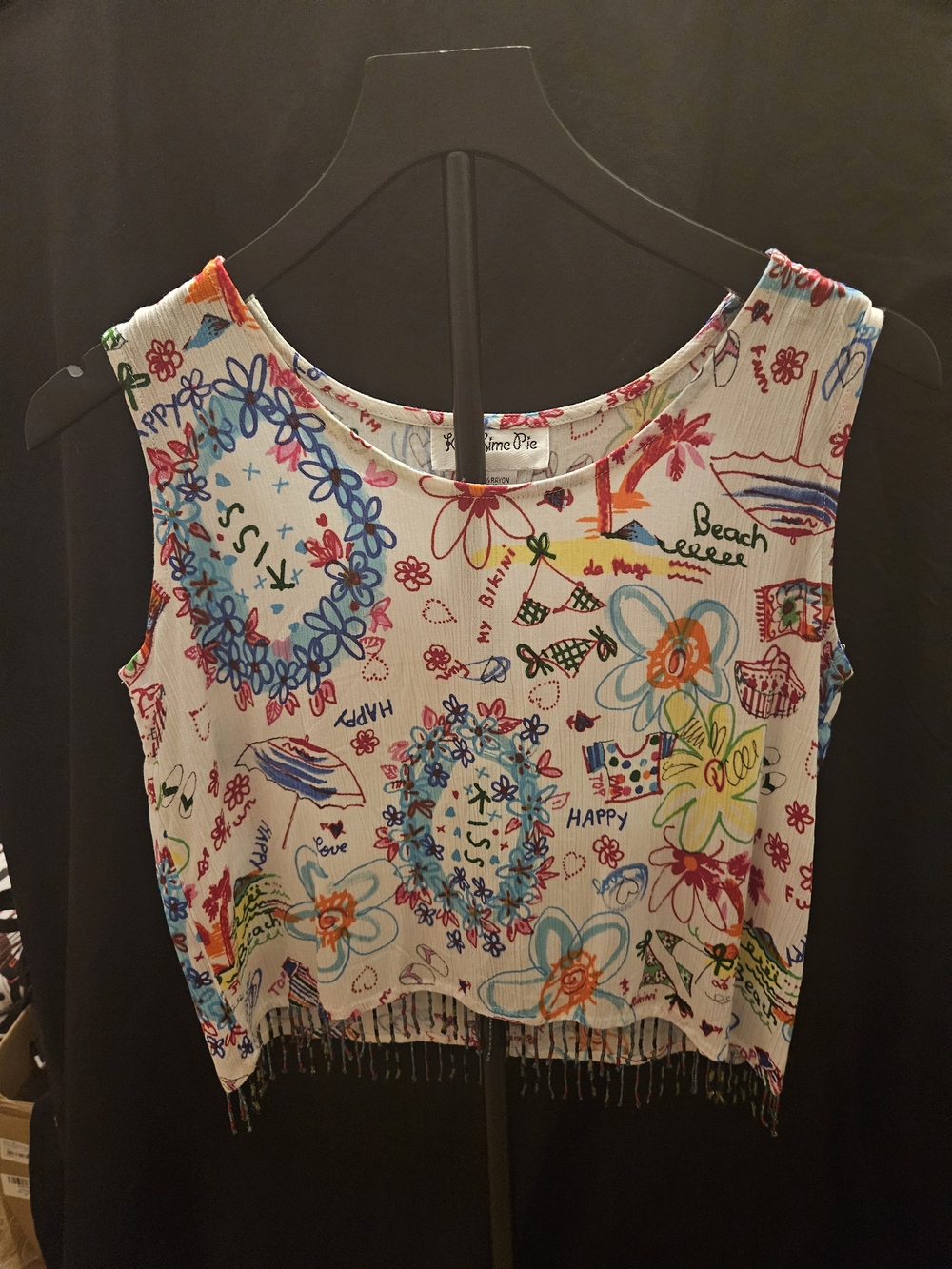 Key Lime Pie Rayon Crop Tank Top Womens Tropical Beach Fringe Hem